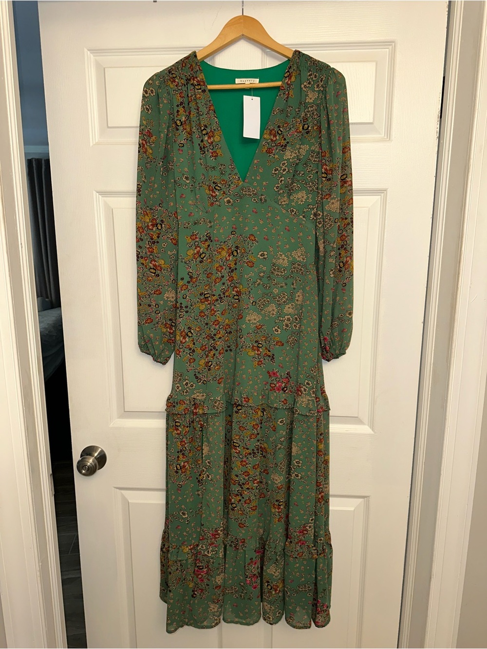 Baltic Born Green Floral V-Neck Tiered Maxi Dress - Picture 1 of 5